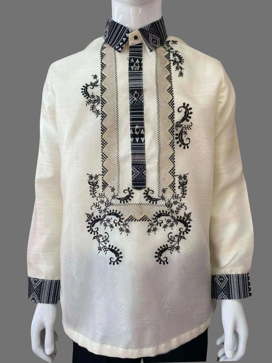 Ethnic Organza with Black Embroidered Barong Tagalog | Barong Republic