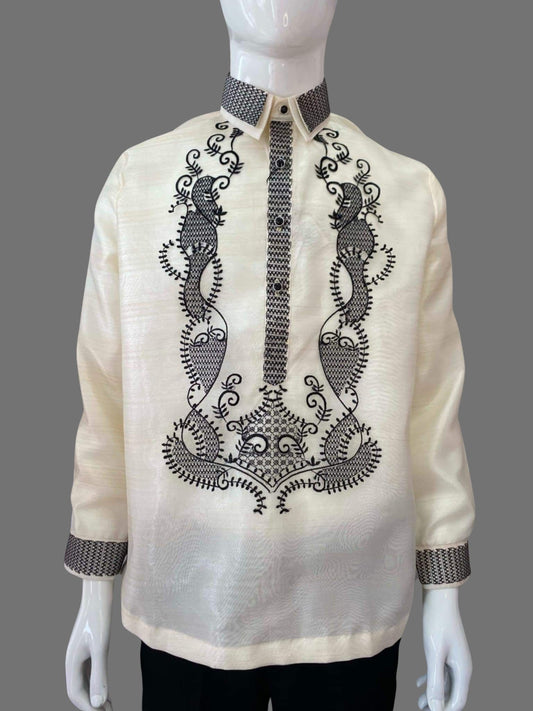 Classic Organza Barong Tagalog in Black with Traditional Stitch Work | Barong Republic