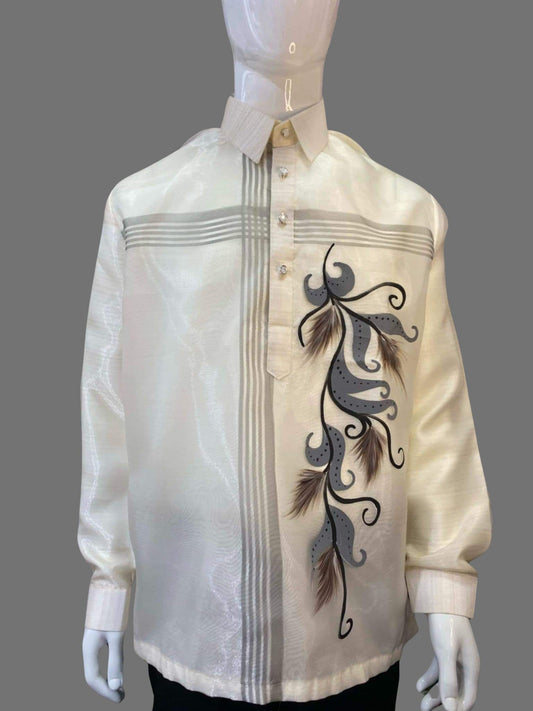 Classic Organza Barong Tagalog with Artistic Black Leaf Embroidery | Barong Republic