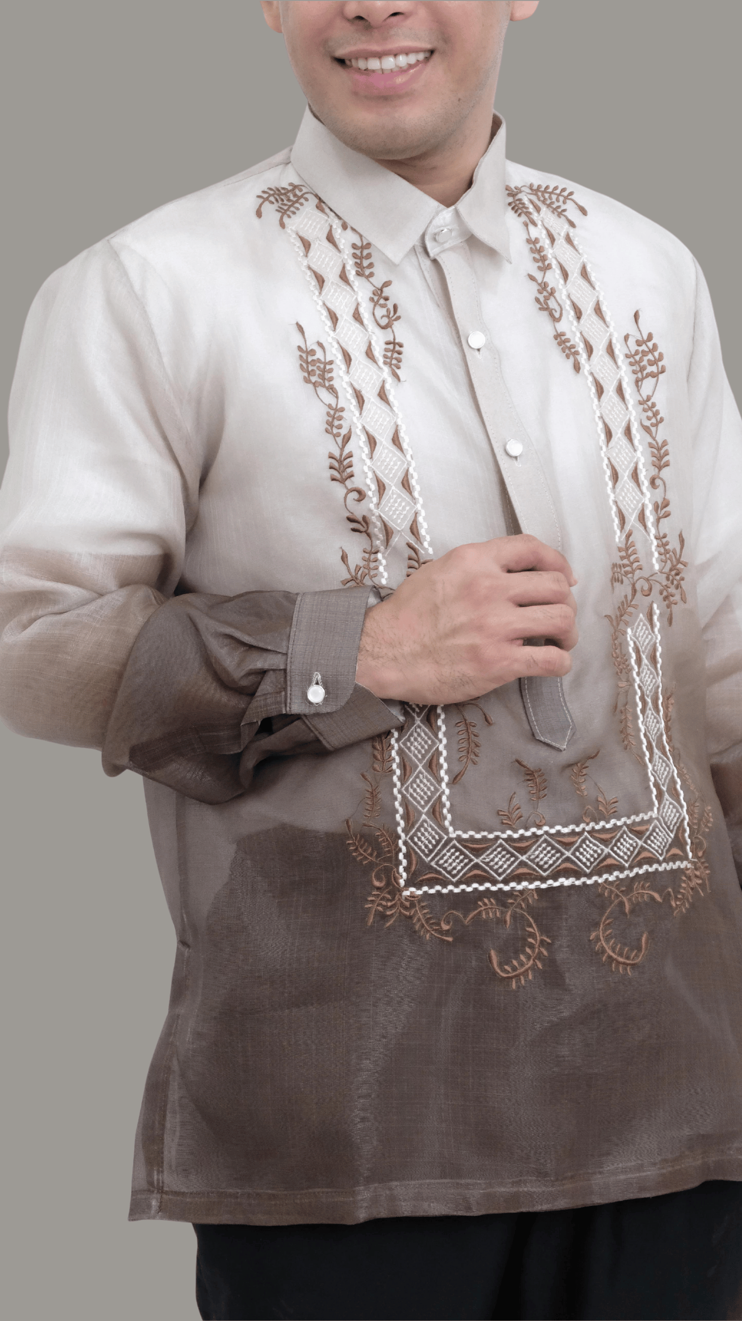Sylish Brown with Embroided Barong Tagalog | Barong Republic