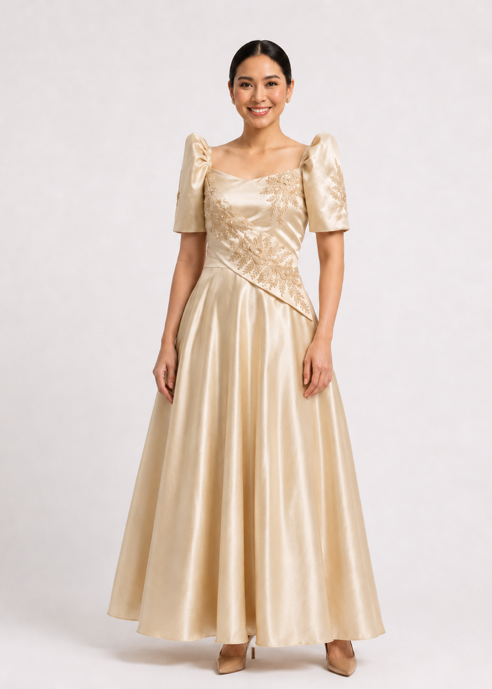 philippine niana dress Liwayway Filipiniana Maxi Dress in Satin