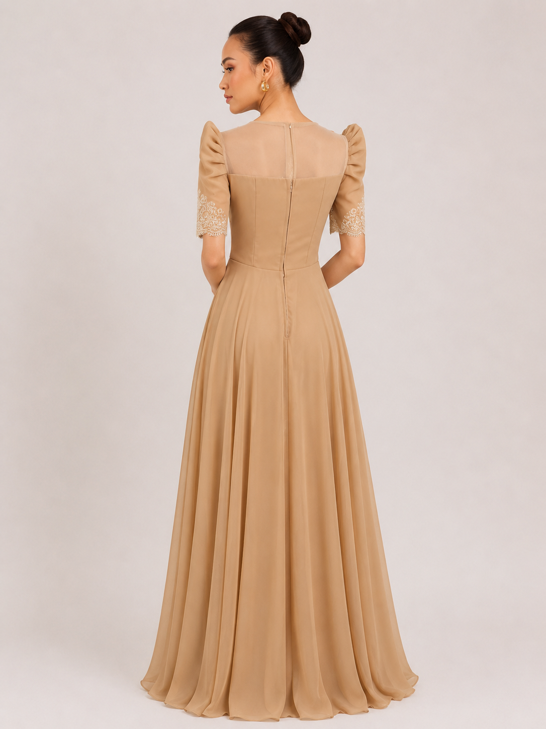 Imelda Filipiniana Gown in Cream Pleated Chiffon