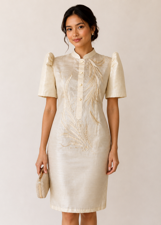 Bini Filipiniana Barong Dress in Pina Organza