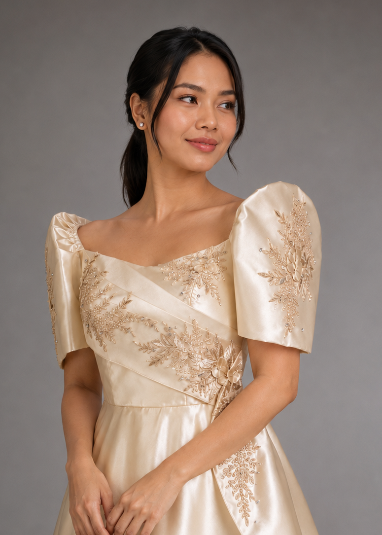 Liwayway Filipiniana Midi Dress in Satin