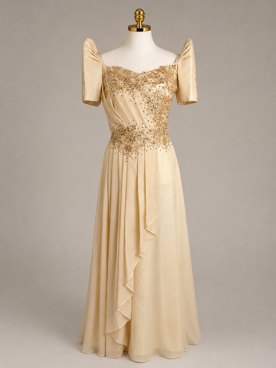 Conception Filipiniana Long Dress in Cream Chiffon