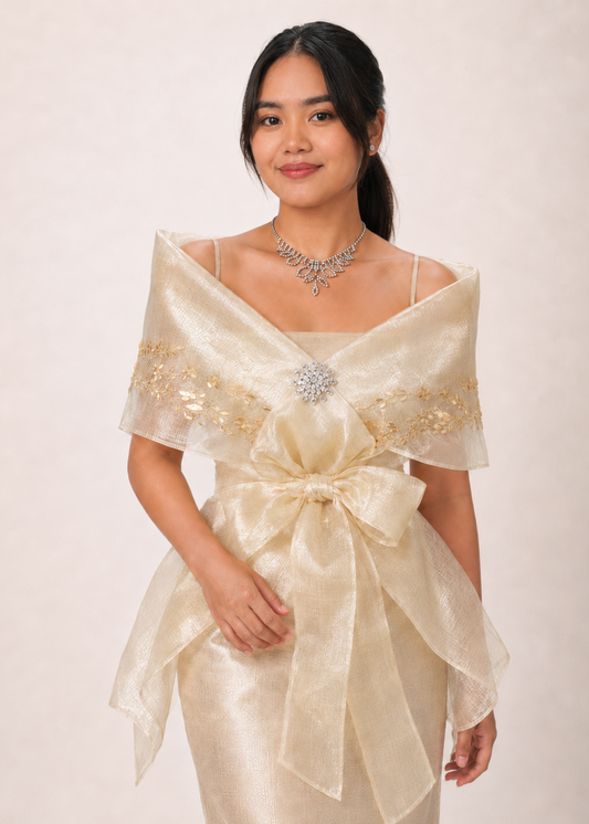 Amihan Panuelo Wrap Around in Cream Pinya Organza - One Size (S-3XL)