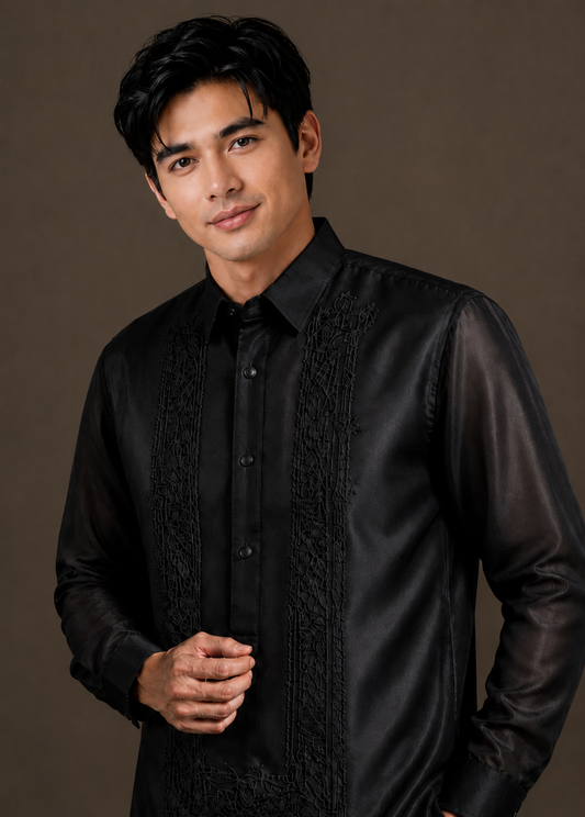 Bonifacio Barong Tagalog Piña Organza with Lining Black
