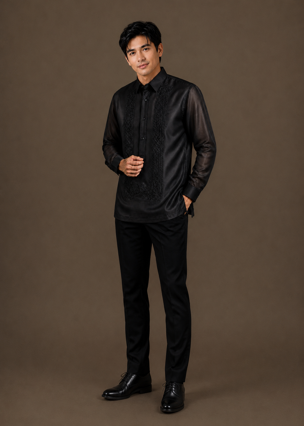 Bonifacio Barong Tagalog Piña Organza with Lining Black