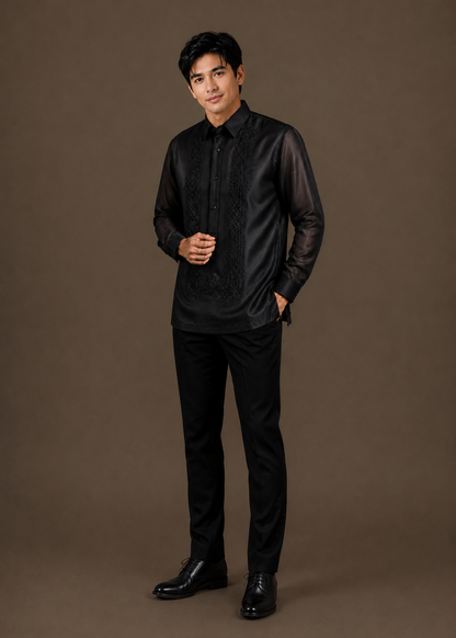 Bonifacio Barong Tagalog Piña Organza with Lining Black