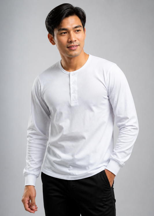 Barong Undershirt - Camisa de Chino Long Sleeve White