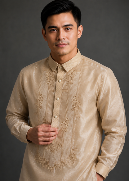 Basilio Barong Tagalog Piña Organza With Lining Beige