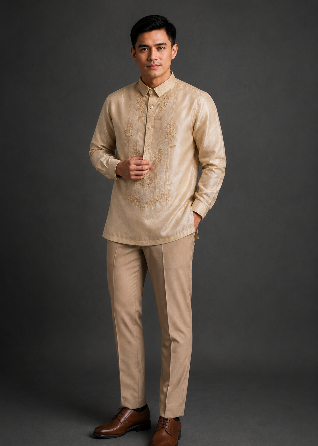 Basilio Barong Tagalog Piña Organza With Lining Beige
