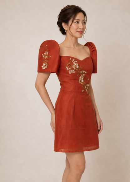 Bighani Filipiniana Mini Dress Rust Orange