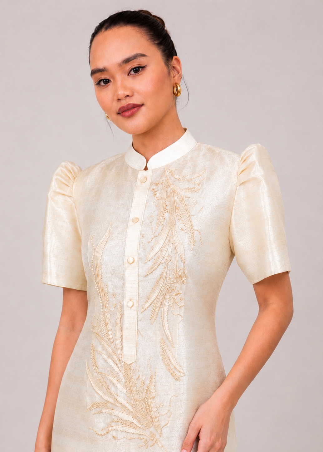 Bini Barong Dress - Bridal shower dress Oath taking dress Graduation dress Puff sleeve dress White mini dress Filipina formalwear Wedding guest dress  Modern Filipiniana Mini Dress Barong Dress for Women Piña Organza Embroidered Dress Filipina Formal Dress Wedding Guest Dress Graduation Dress Oath Taking Dress