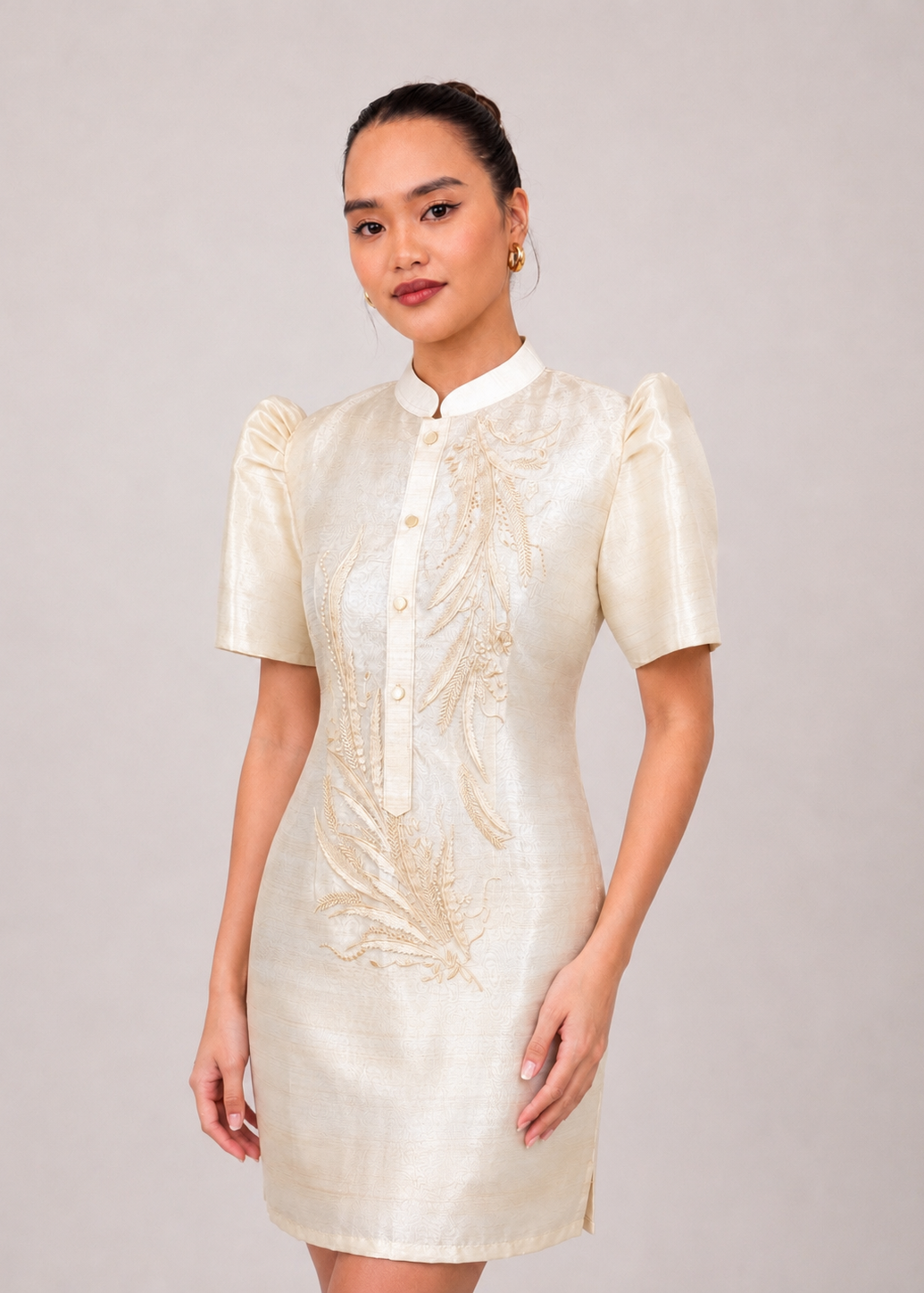 Bini Barong Dress - Bridal shower dress Oath taking dress Graduation dress Puff sleeve dress White mini dress Filipina formalwear Wedding guest dress  Modern Filipiniana Mini Dress Barong Dress for Women Piña Organza Embroidered Dress Filipina Formal Dress Wedding Guest Dress Graduation Dress Oath Taking Dress