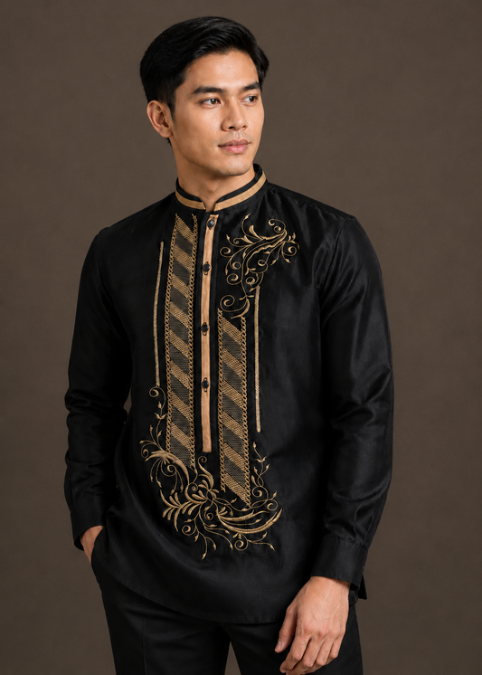 Bonifacio Barong Tagalog Piña Organza with Lining Black
