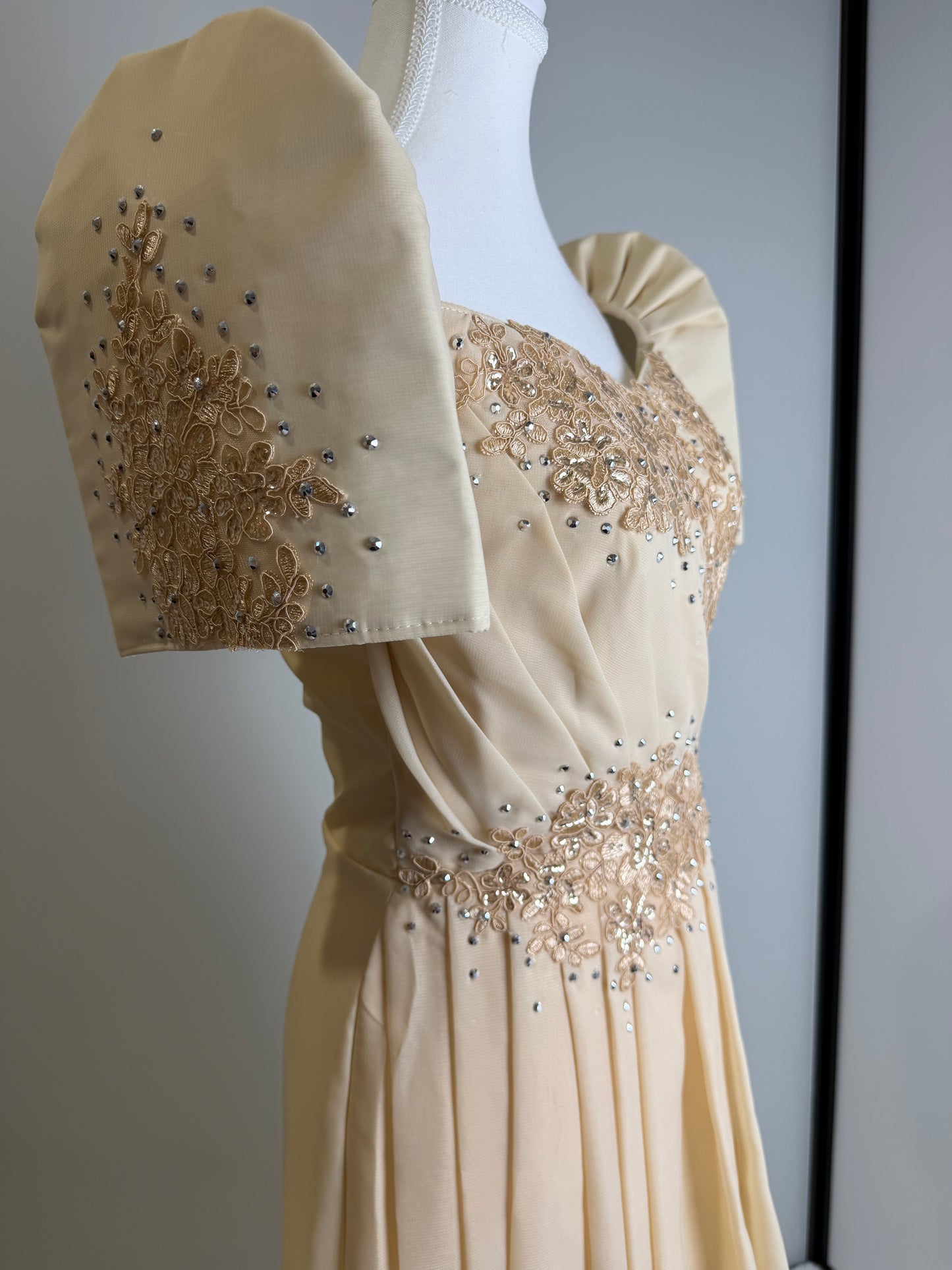 Conception Filipiniana Long Dress in Cream Chiffon