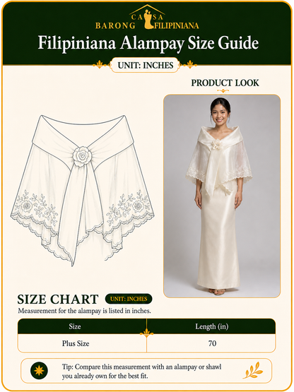 Dalisay Filipiniana Alampay in Beige with Handmade Floral Brooch - Plus Size | One Size
