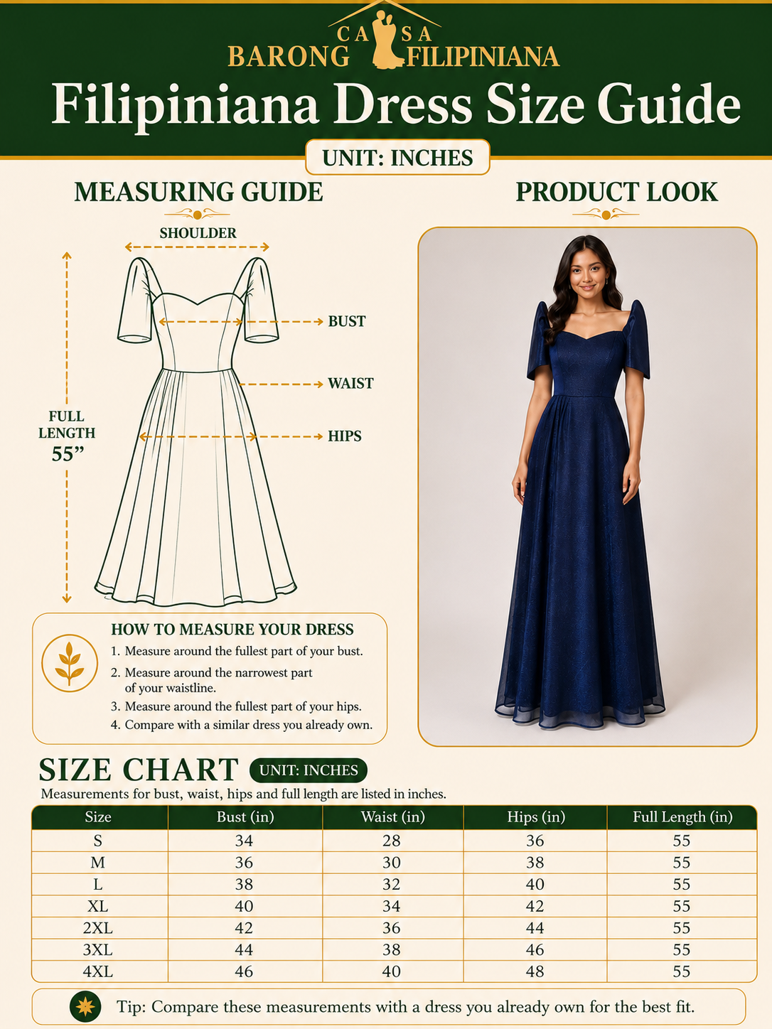 Asula Filipiniana Gown in Navy Blue