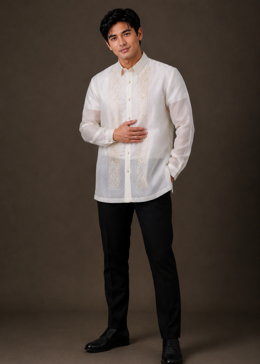 Emilio Barong Tagalog Piña Cocoon Off White