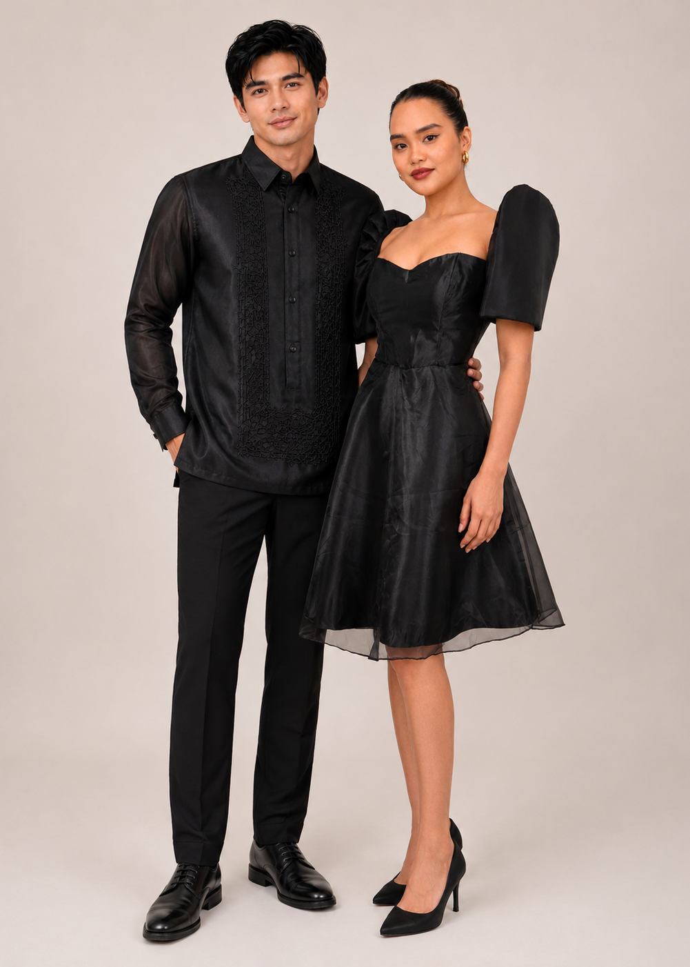 Apolinario Barong Tagalog in Premium Piña Organza with Lining Black