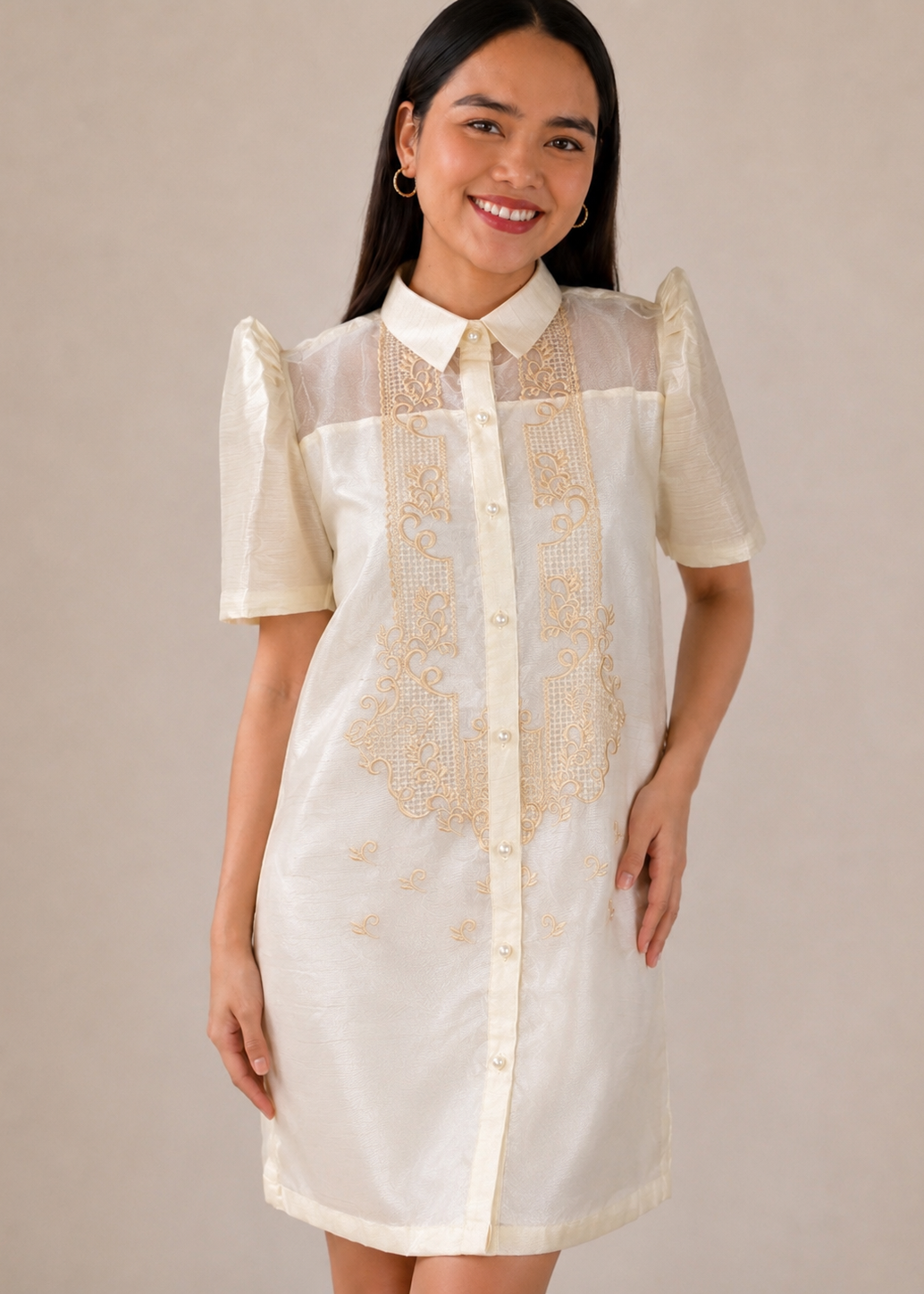 Honora Filipiniana Barong Dress in Pina Organza
