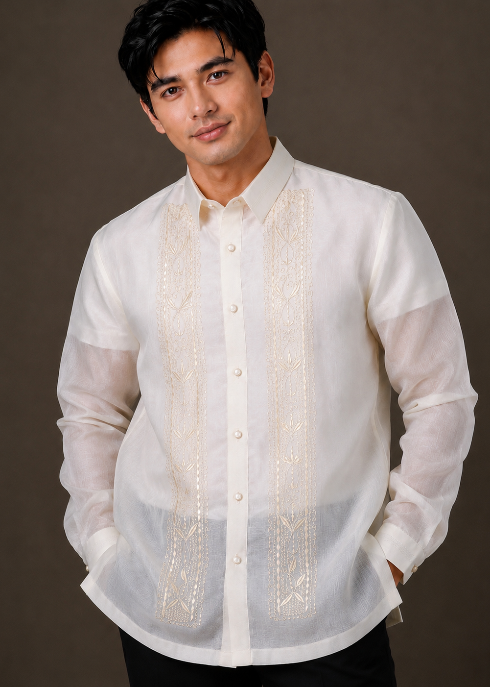 Emilio Barong Tagalog Piña Cocoon Off White