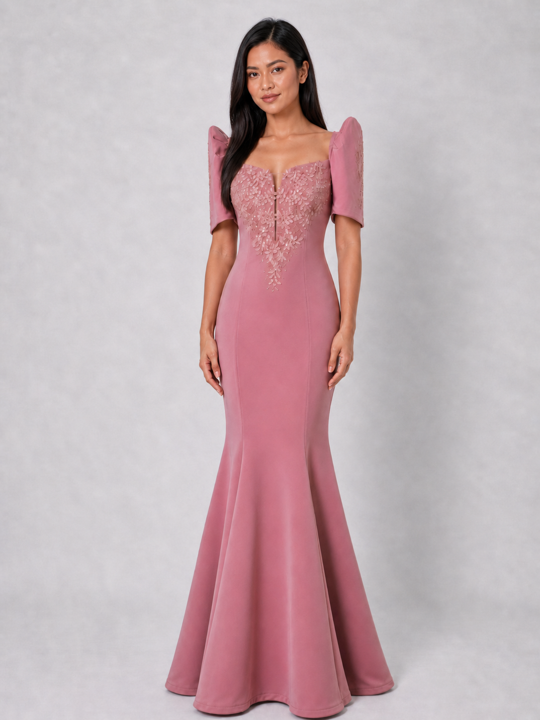 Halina Filipiniana Serpentina Dress Long Gown Blush Pink