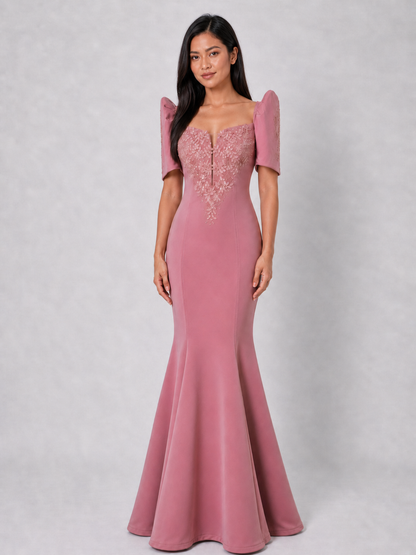 Halina Filipiniana Serpentina Dress Long Gown Blush Pink