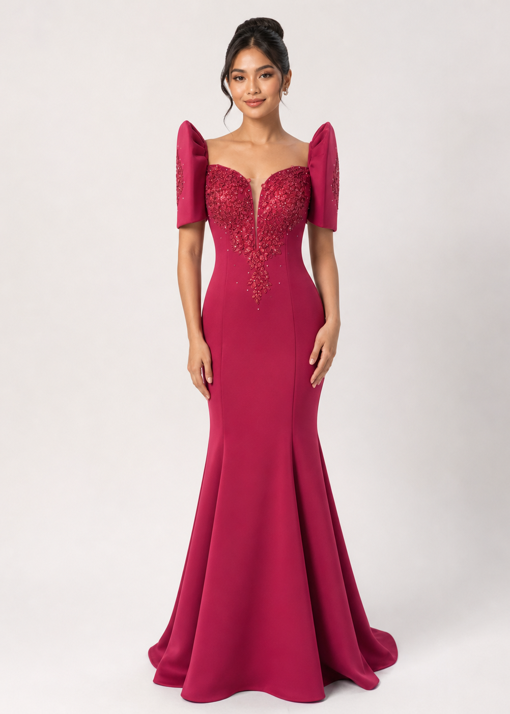 Halina Filipiniana Serpentina Dress Long Gown Maroon