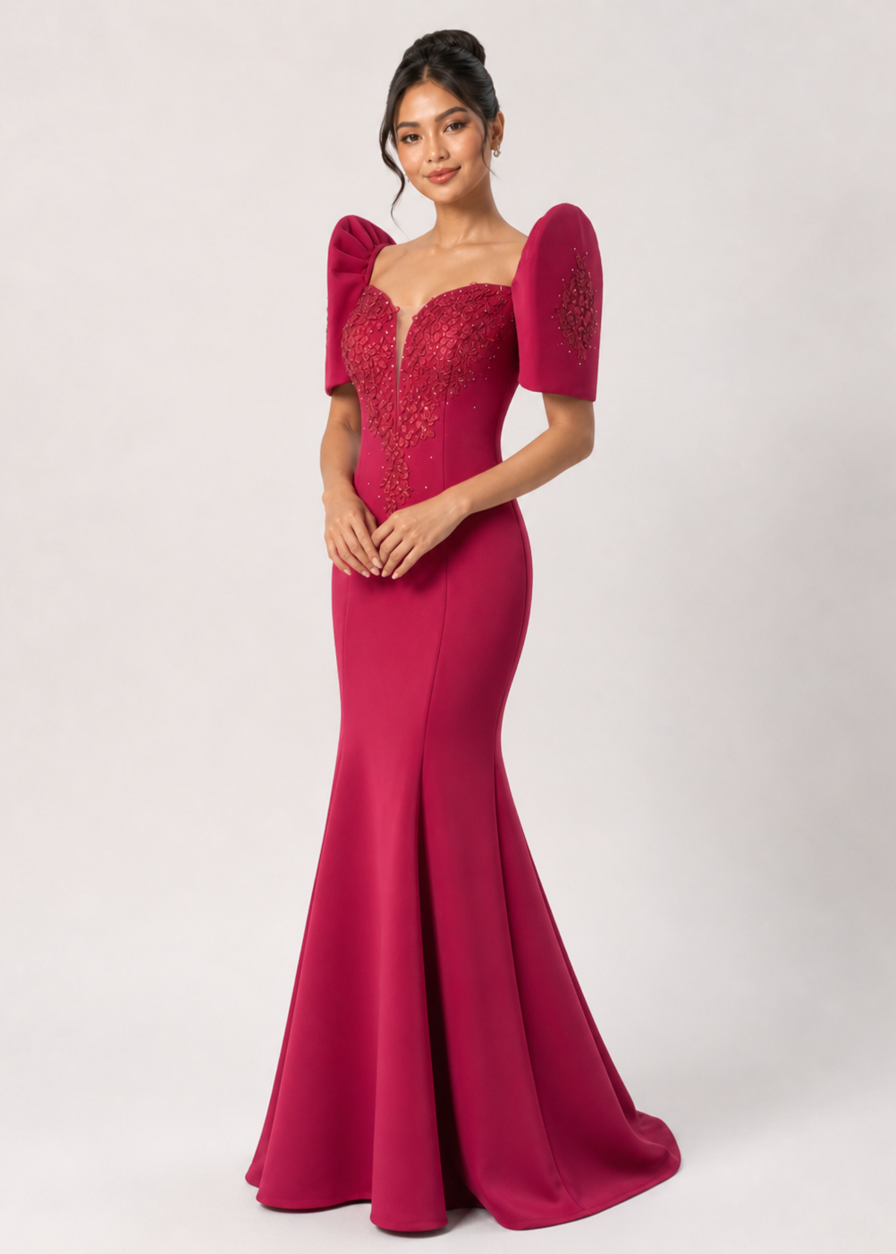 Halina Filipiniana Serpentina Dress Long Gown Maroon