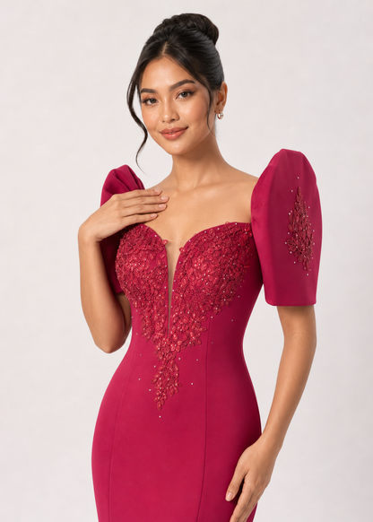 Halina Filipiniana Serpentina Dress Long Gown Maroon