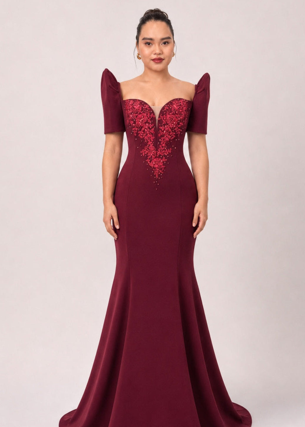Halina Filipiniana Serpentina Dress Long Gown Maroon