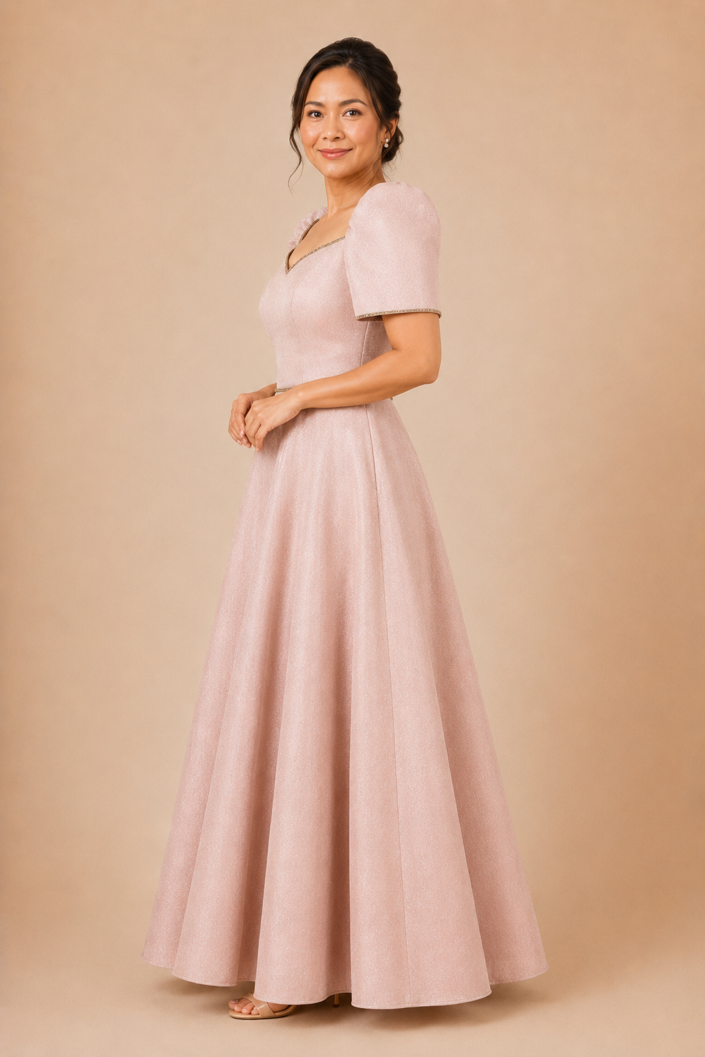 Hilaga Filipiniana Maxi Dress in Satin - Long Gown for Wedding Sponsor by Casa Barong Filipiniana