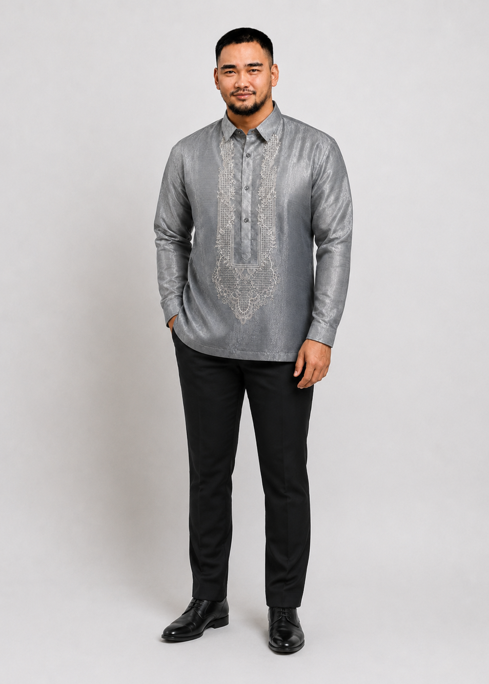 Jose Barong Tagalog in Premium Piña Organza with Lining Gray