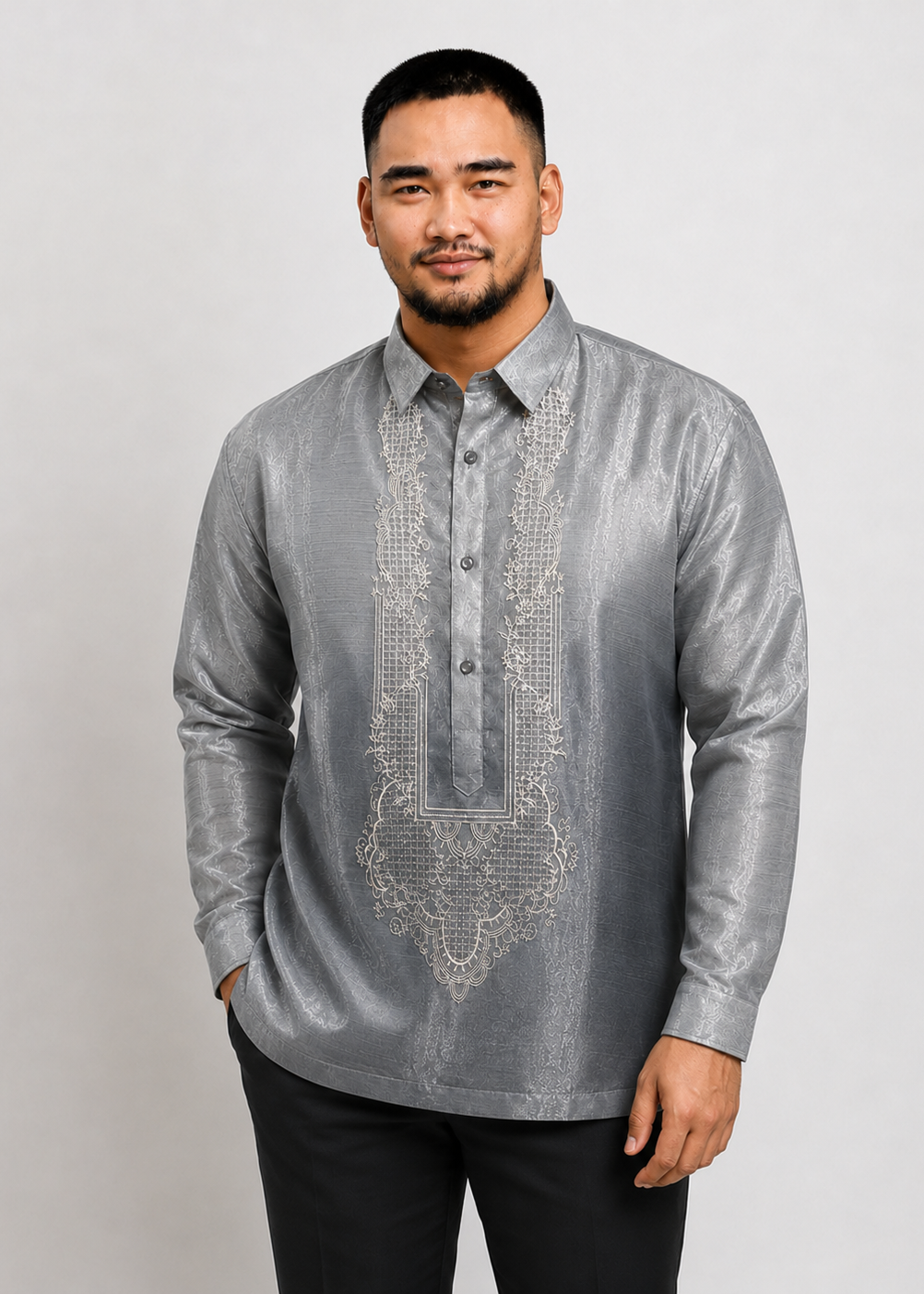 Jose Barong Tagalog in Premium Piña Organza with Lining Gray