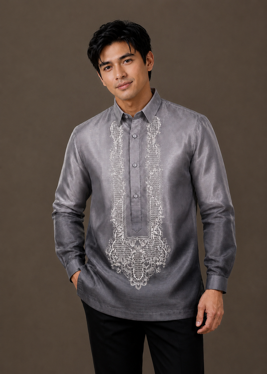 Jose Barong Tagalog Piña Organza Gray