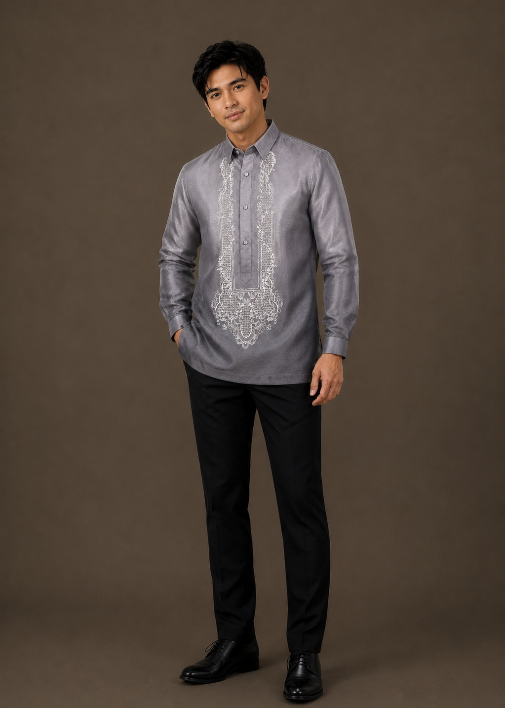 Jose Barong Tagalog Piña Organza Gray