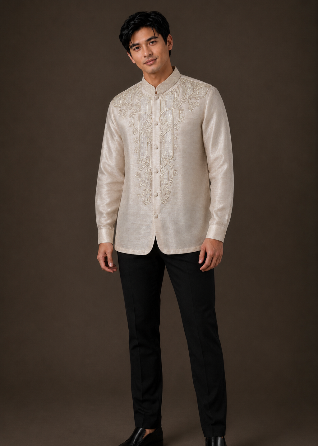 Lorenzo Coat Barong Tagalog in Cream Piña Seda