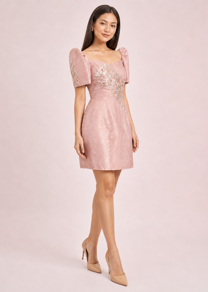 Luntian Filipiniana Mini Dress Blush Pink