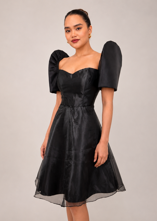 Mayari Filipiniana Mini dress in Organza Black