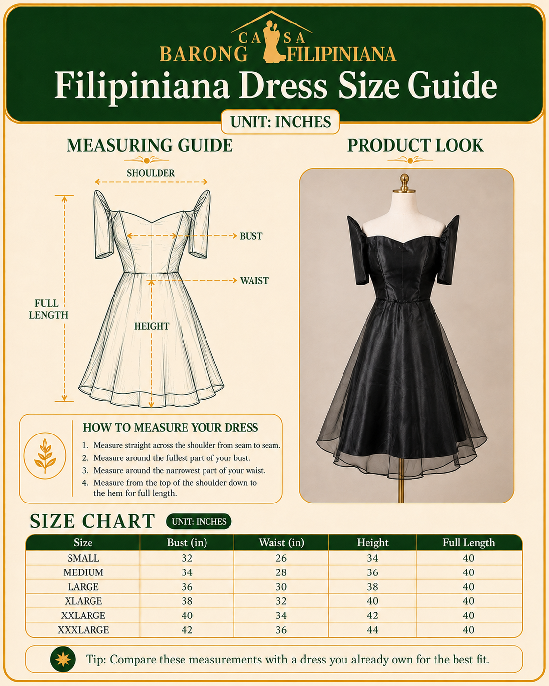 Mayari Filipiniana Mini dress in Satin Organza Black