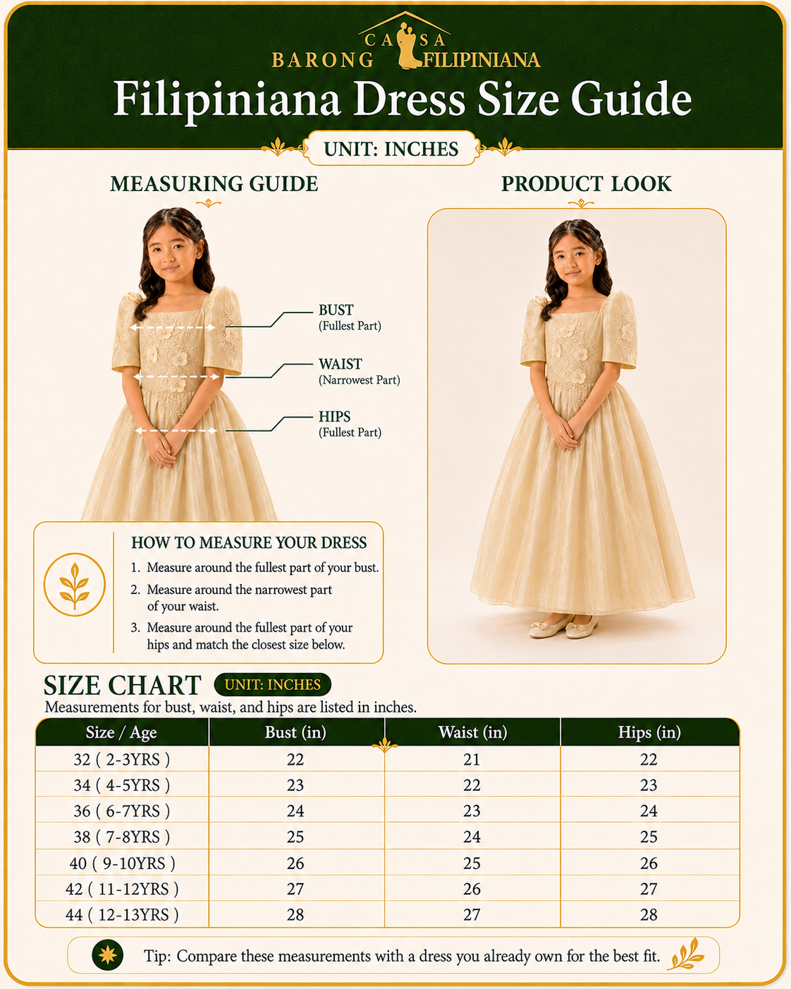 Malaya Princess Filipiniana Ball Dress for Girls Gold
