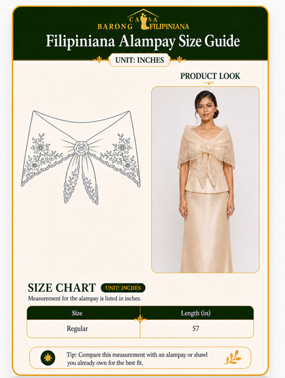 Marikit Filipiniana Alampay in Beige with Handmade Floral Brooch - One Size
