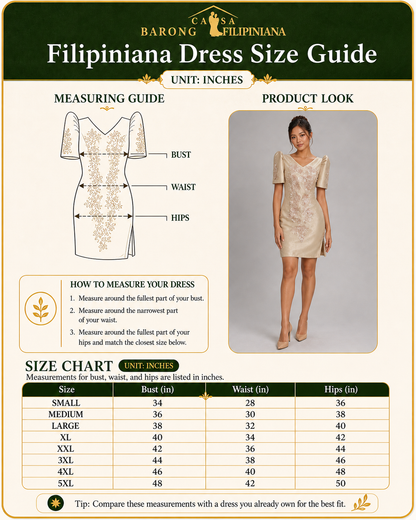 Mayumi Filipiniana Mini Dress - Size Guide by Casa Barong Filipiniana