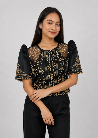 Mutya Filipiniana Bolero in Black