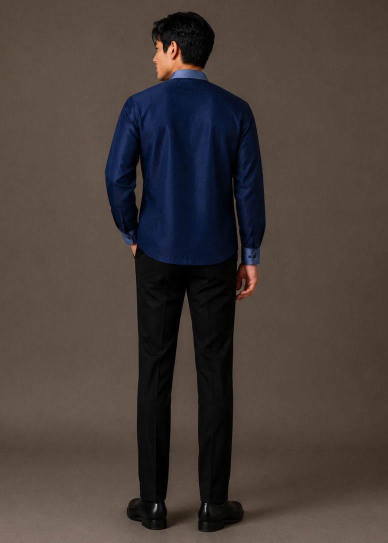 Pedro Barong Tagalog Piña Organza Midnight Blue