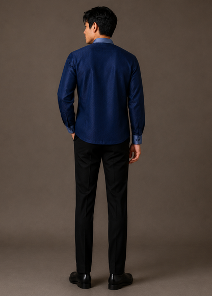 Pedro Barong Tagalog Piña Organza Midnight Blue