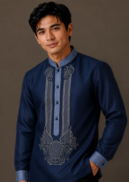 Pedro Barong Tagalog Premium Piña Organza Midnight Blue
