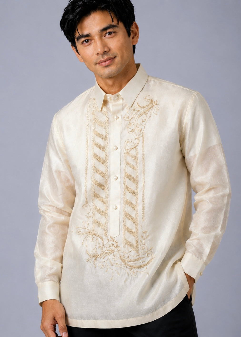 Sebastian Barong Tagalog in Premium Piña Organza with Lining Cream
